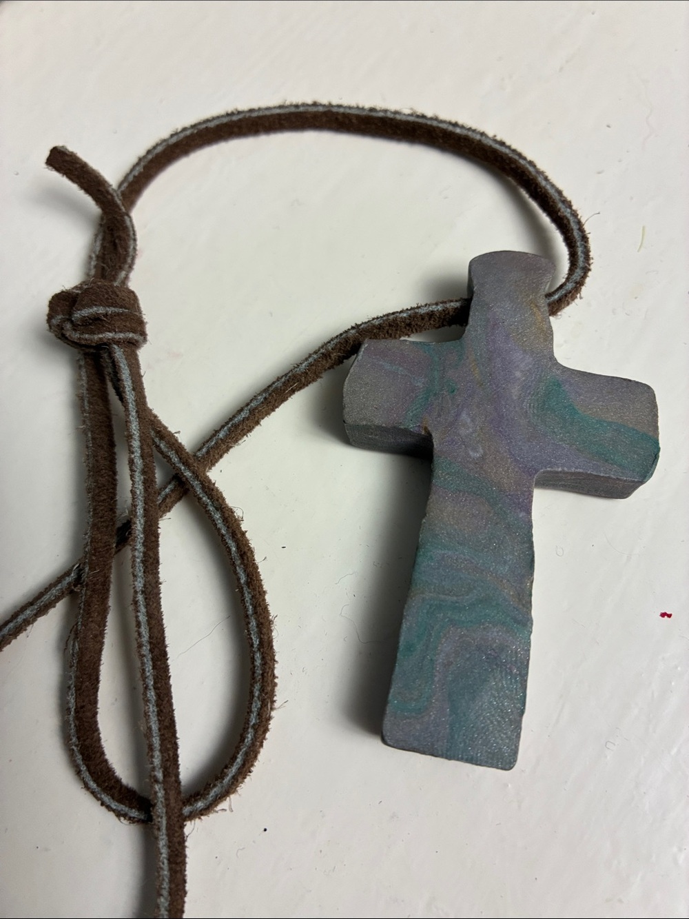 Handmade Cross Pendant Necklace in Muted Green and Brown